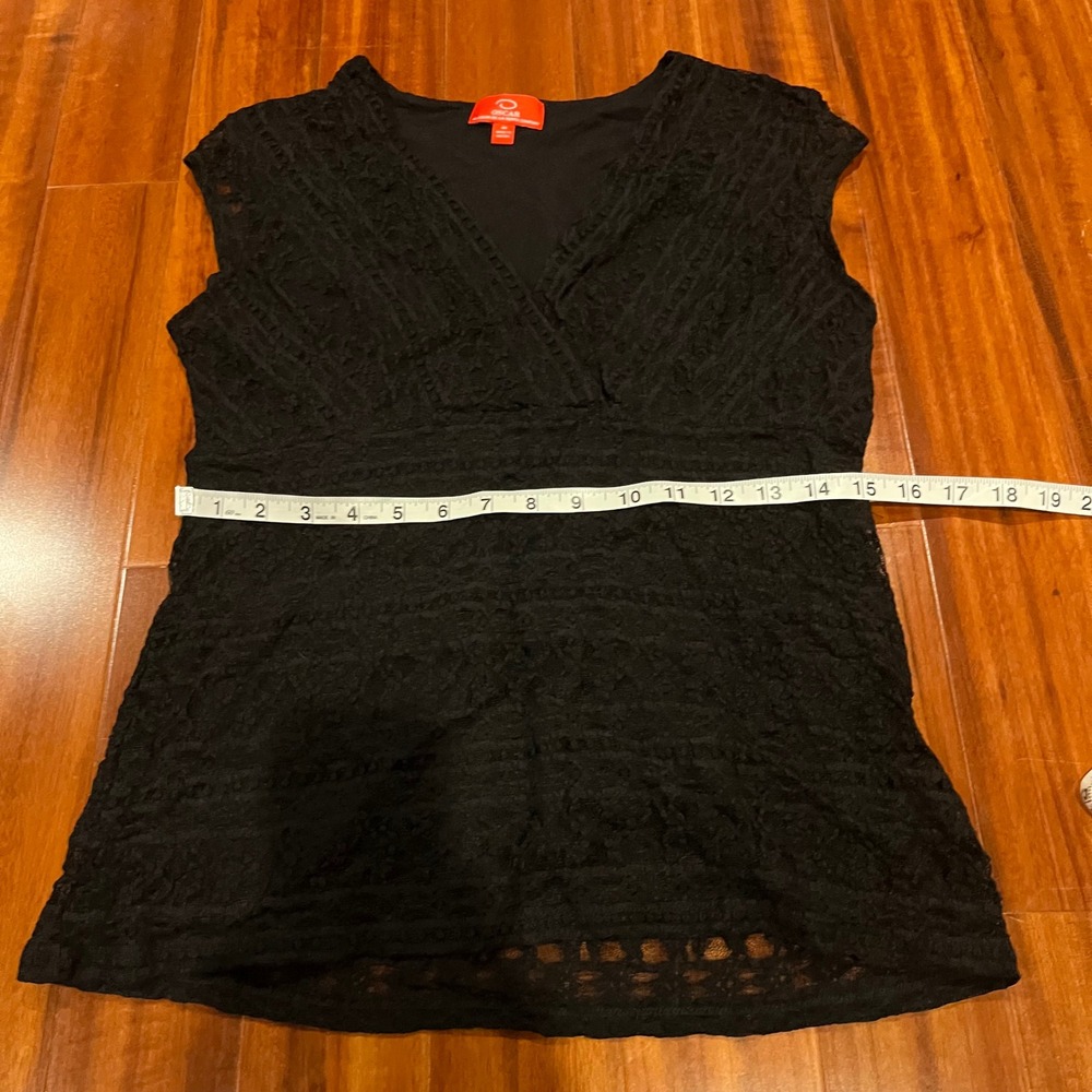 Oscar de la Renta Y2K Top Black‎ Lace V-Neck Sleeveless Cap Sleeve Size Medium - Picture 7 of 8
